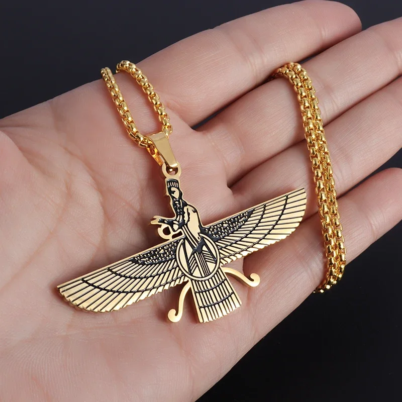 فاسق الذهب اللون أهورا مازدا نار الضوء والحقيقة تميمة الزراديوية القلائد للرجال