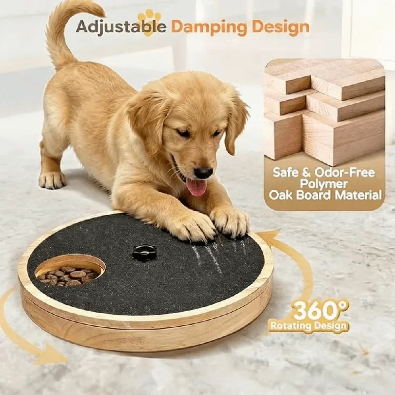 Rotating Dog Scratch Board, Circular Anti Slip Dog Nail Grinding Pad, Solid Wood Belt, Treatment Box, Dog Nail File Toy