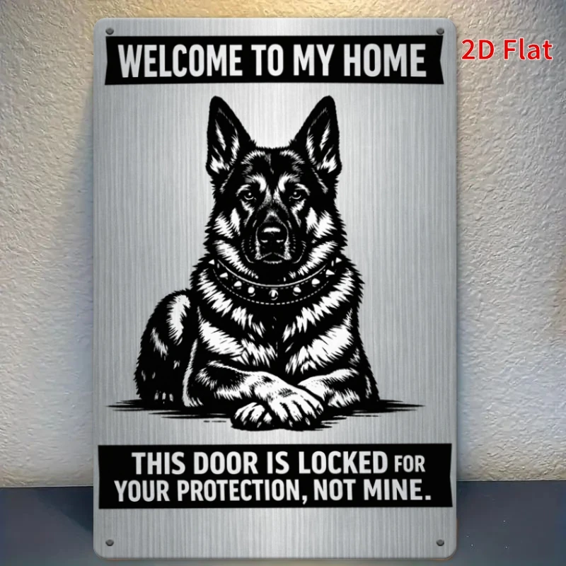 German Shepherd Guard Dog Welcome Sign - Metal Plaque with Warning, Realistic GS Breed, Deterrent Decoration, Suitable for Home,