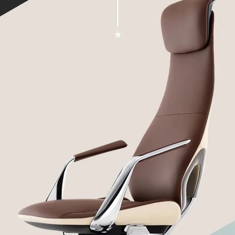 [2026]Yazhi Modern High-Back Leather Manager Office Chair With Metal Revolving Base Luxury Executive In PU Aluminum Materia