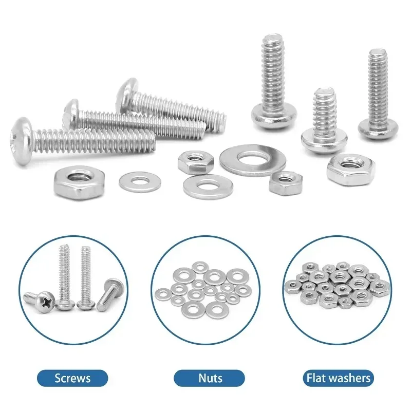 700Pcs Boxs Nuts and Bolts Assortment Kit Stainless Steel Bolts Nut Flat Washers Nuts Bolt M2M3M4M5 Phillips Pan Head Screws Set