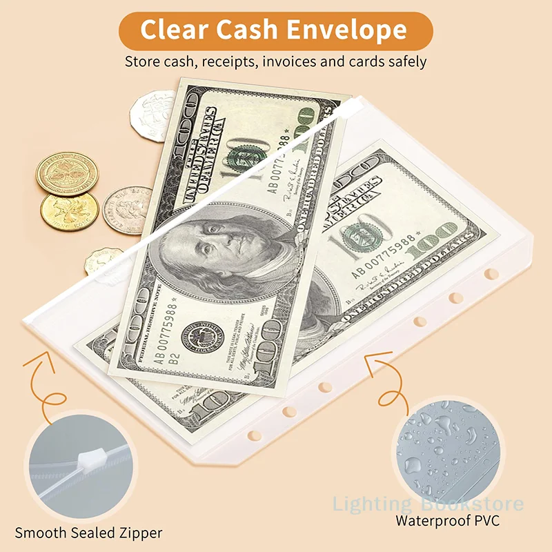 A6 PU Leder Budget Binder Notebook Bargeld Umschläge System Set, mit Binder Taschen für Geld Budget Sparen Bill Organizer