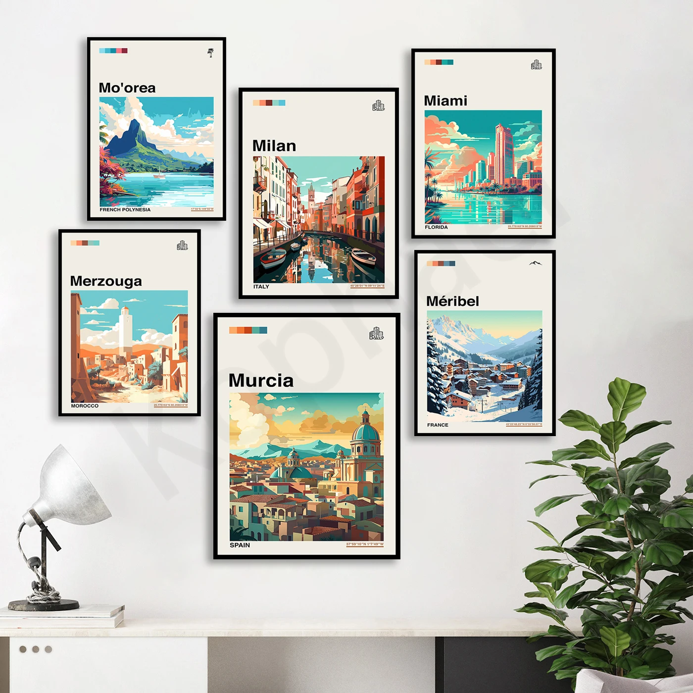 San Francisco Santiago Salamanca Sacramento Nairobi Murcia Moorea Milán Miami Merzouga Meribel. Póster del paisaje de viajes en la ciudad