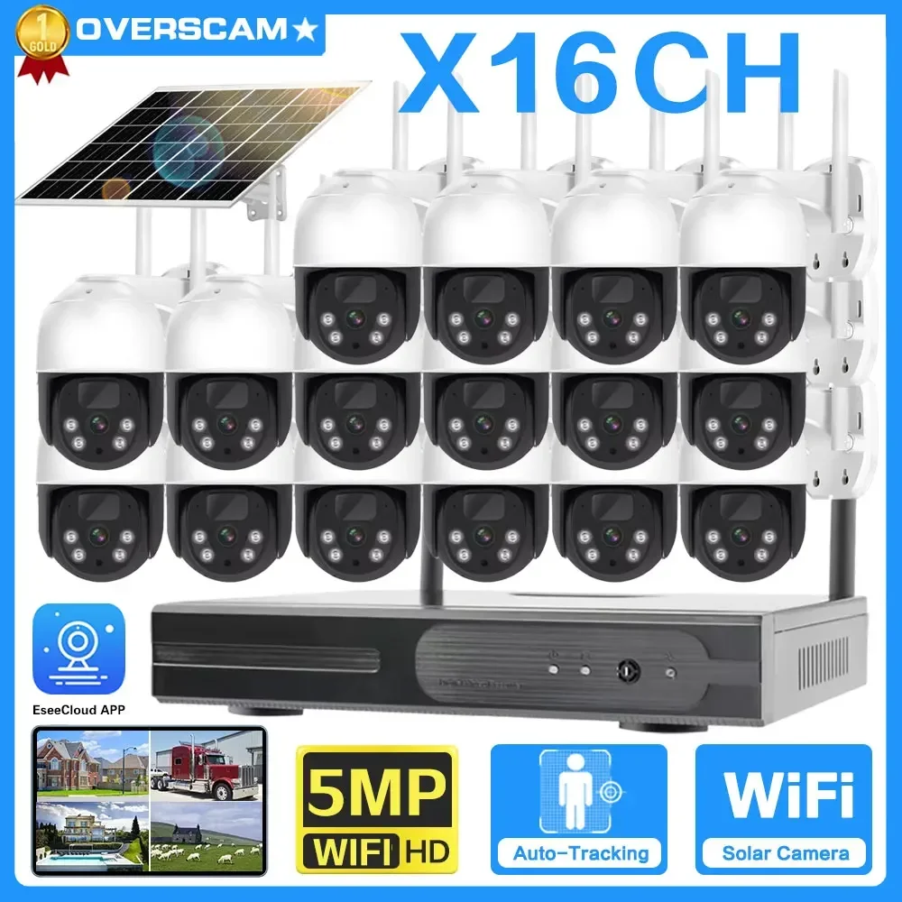 

16CH 5MP Wifi NVR Kit Outdoor Solar PTZ CCTV Camera Security System Kit 4MP Color Night Vision Battery Powered IP Camera Set 8CH