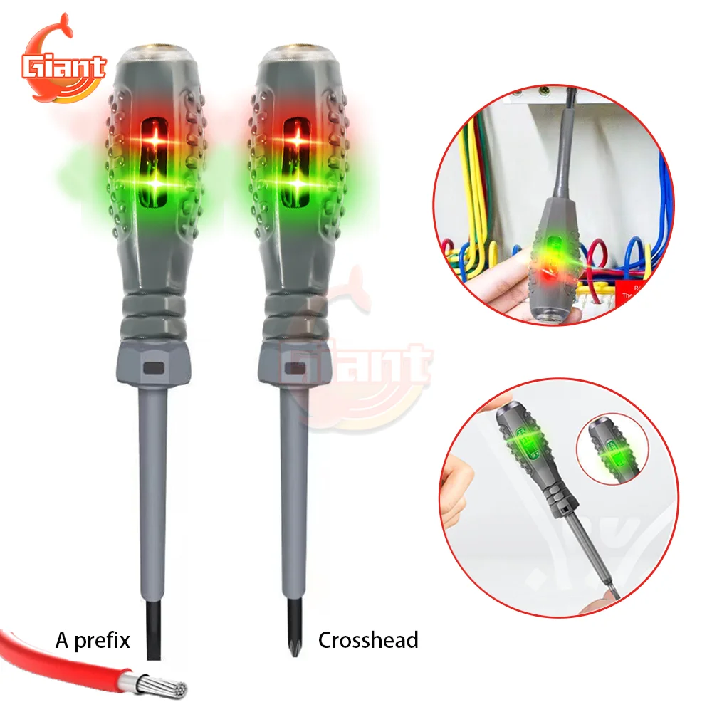 12-220V Voltage Tester Pen AC/DC Induction Power Detector Screwdriver Test Pencil Red/Green Indicator Electricians Tester Tools