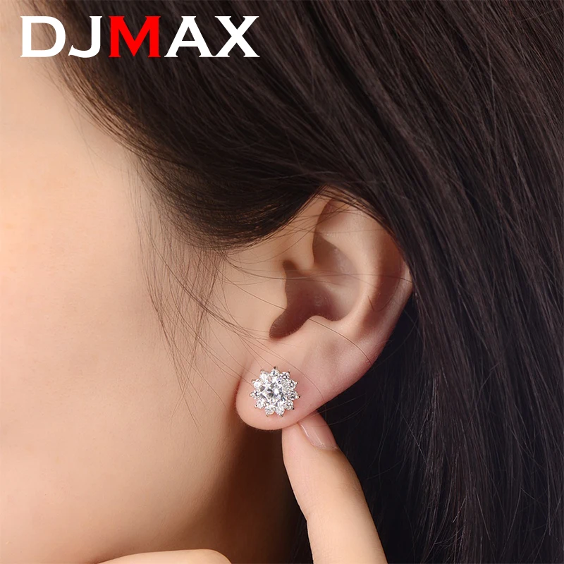 DJMAX 0.5ct Sun Flower Moissanite Stud Earrings for Women Original 925 Sterling Silver Colorful Woman's Diamond Earrings 2023