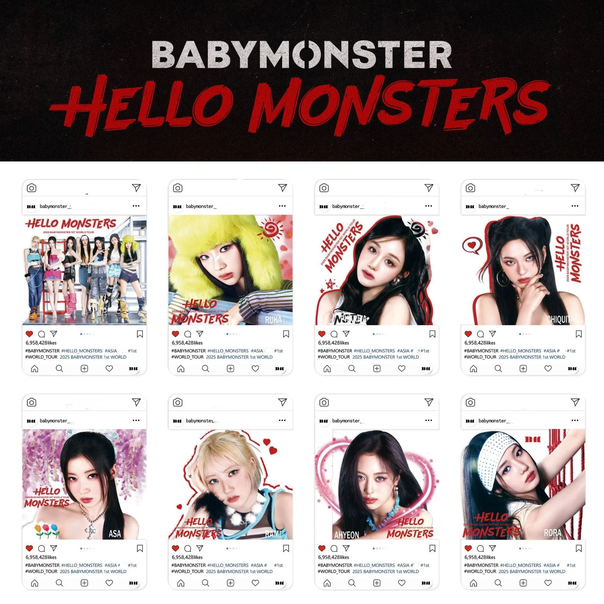 8 sztuk/zestaw Kpop BABYMONSTER HELLO MONSTERS Album fotokartki pcv Ahyeon Chiquita Asa przezroczyste Ins pocztówki fani kolekcje