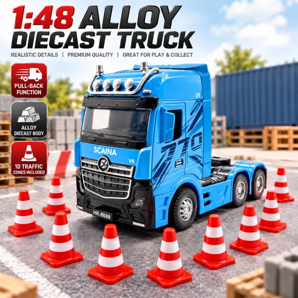 1:48 Scale Die-Cast Alloy 770S Tractor Head Model with Pull-Back Function – Collectible Heavy-Duty Truck Toy