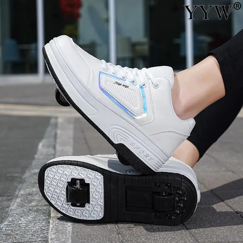 Zapatos de patines de 2 ruedas para niños y niñas, zapatillas de patinaje desmontables para exteriores, 2 filas sin Led, regalo blanco y negro,