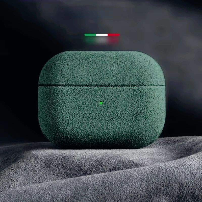 NONE Italienische Wildlederhülle für Airpods Pro 2, für Airpods Pro 3, Airpods 4 3, luxuriöse Kunstleder-All-Inclusive-Hülle 3