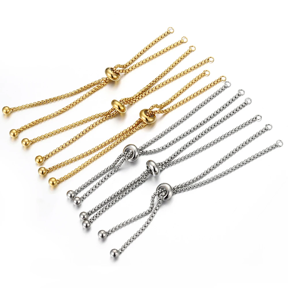 Ajustável em Aço Inoxidável Extensão da Cadeia, Conector Frisado Cola, Jóias DIY Finding Box, Pulseira Acessórios, 3Pcs