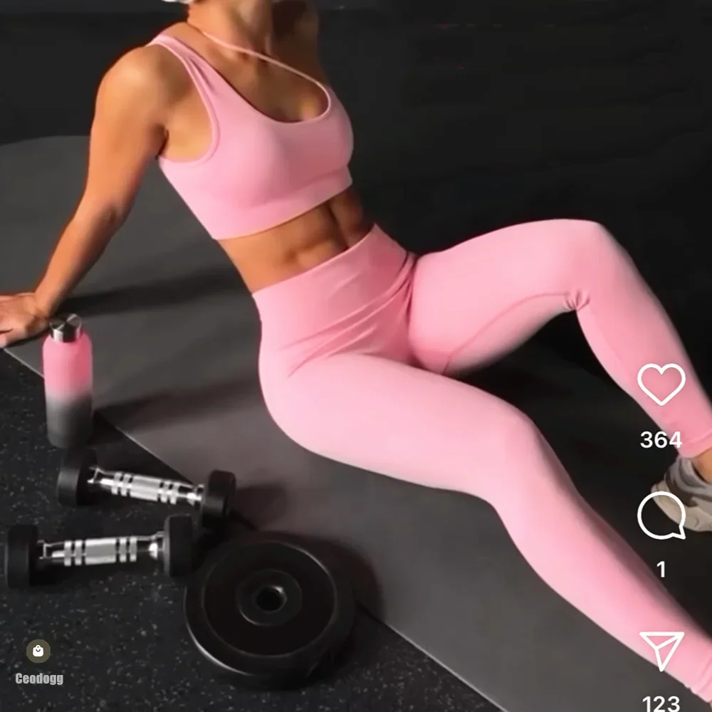 

2PCS Women Clothes Fitness Yoga Set Workout Sports Diagonal Bra High Waist Scrunch Legging Gym Seamless Active Wear XP284