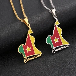 Cameroon Map Flag Pendant Necklace Stainless Steel For Women Girls Gold Silver Color Charm Fashion Cameroun Femal Jewelry Gift