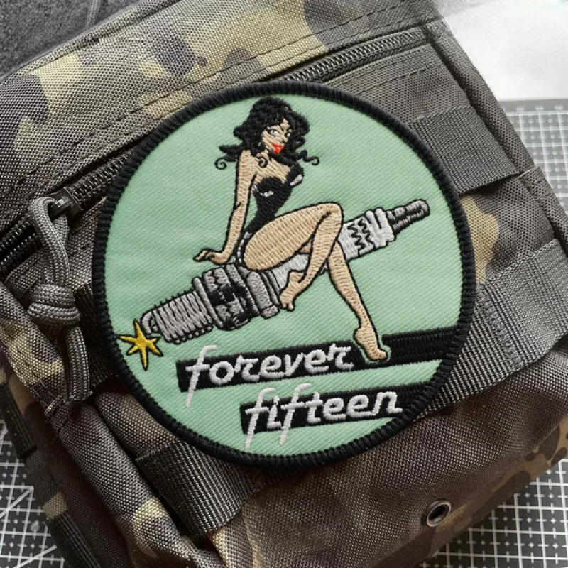 Anime Bikini Nurse Girls Morale Badge Cute Forever Fifteen Girl Hook&Loop Emblem Military Army Morale Badge Backpack Stickers