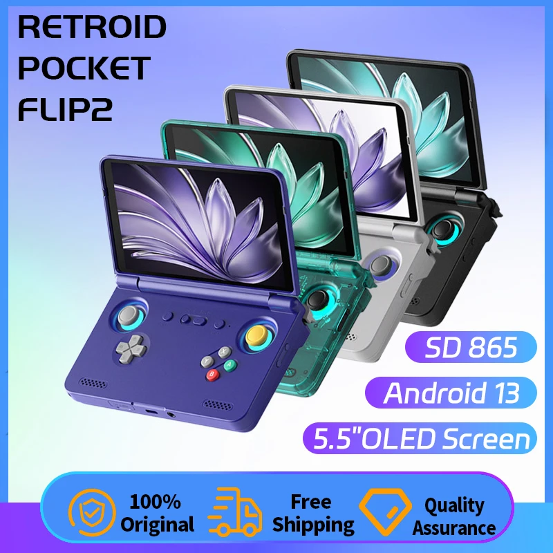 

Retroid Pocket Flip2 SD865 1080p Folding Game Console AMOLED 500Nits 5.5" Screen 5000mAh Handheld Game Machine Customer Gift
