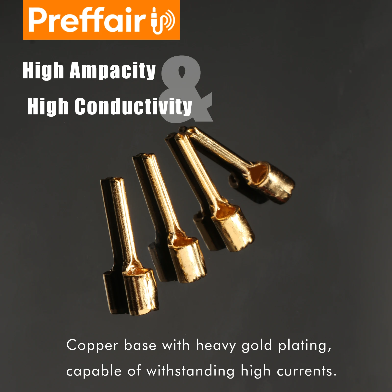 Preffair Gold plated PTN2-12 Brass Copper Non-Insulated Splice PTN Wire Cable Connector Needle Lug Pin Crimp Terminal
