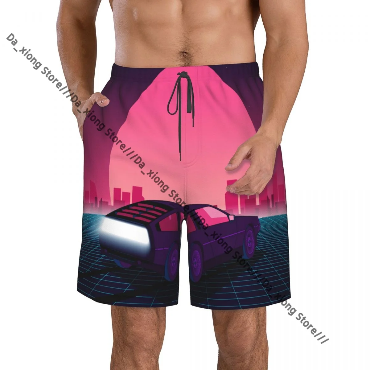 

Men Beach Short Quick-drying Swimming Trunk Retro 80s Supercar Futuristic Car 1980s Posters Swimwear Swimsuit Bathing Shorts