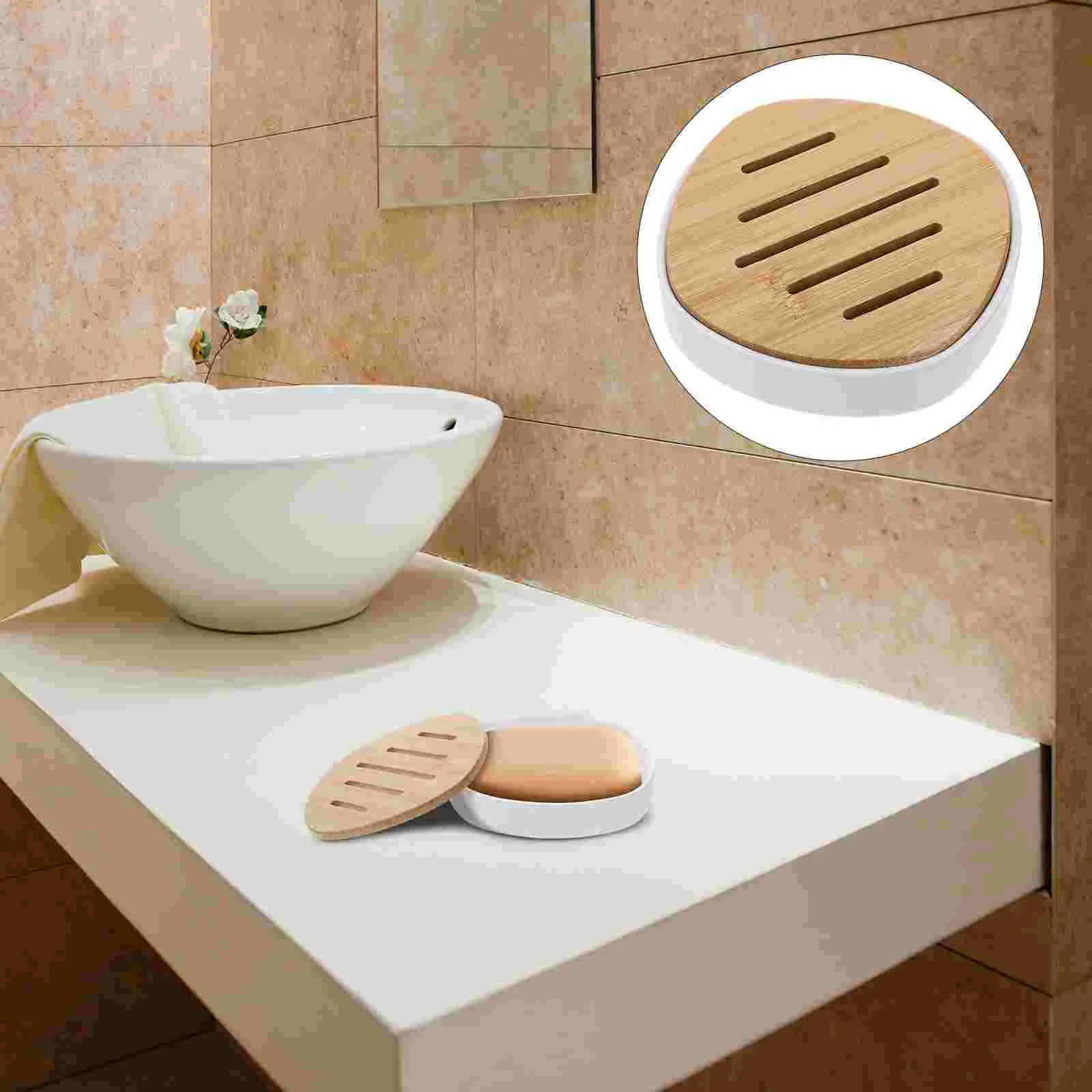 

Bamboo Soap Holder Lightweight White Bamboo Board Non installation Anti mold Drainage Rack for Bathroom Kitchen Hollow Gaps Keep