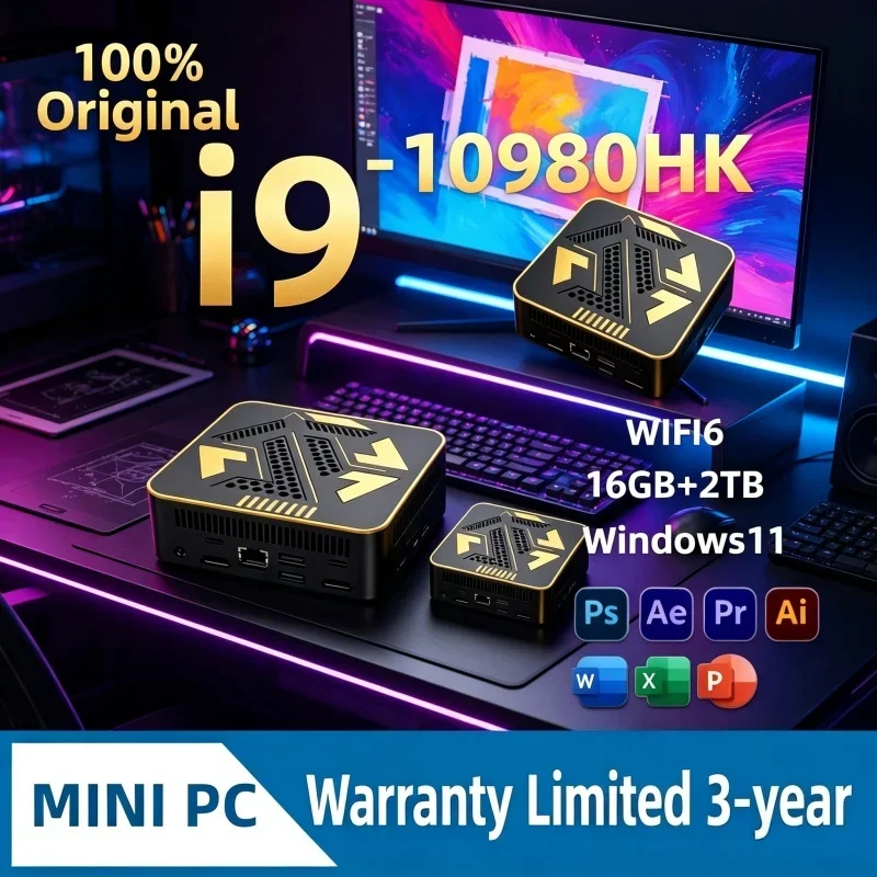 Core I9 10980HK 2026 Hot New Mini PC721 Black Gold Original Stable Performance For Office Work Casual Entertainment