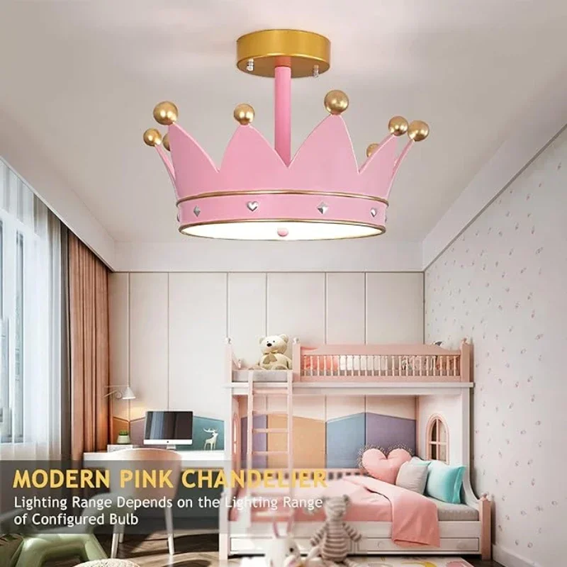 SANDYHA Warm Romantic Pink Crown Ceiling Lights Home Appliance Led Lamp for Bedroom Kids Room Nordic Indoor Decoracion Fixtures