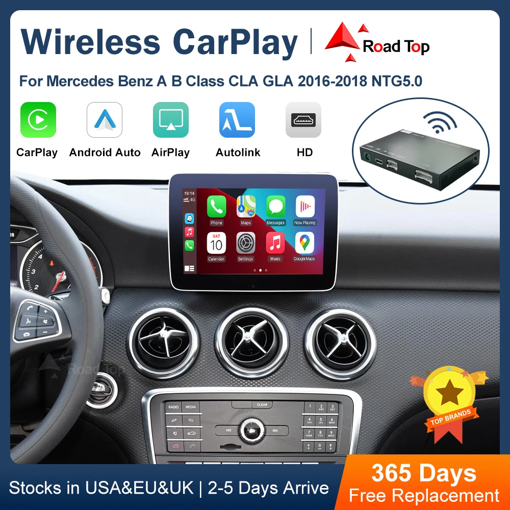 

Road Top Wireless CarPlay Decoder for Mercedes Benz A B Class W176 W246 CLA GLA 2015-2018 Android Auto Mirror Link AirPlay