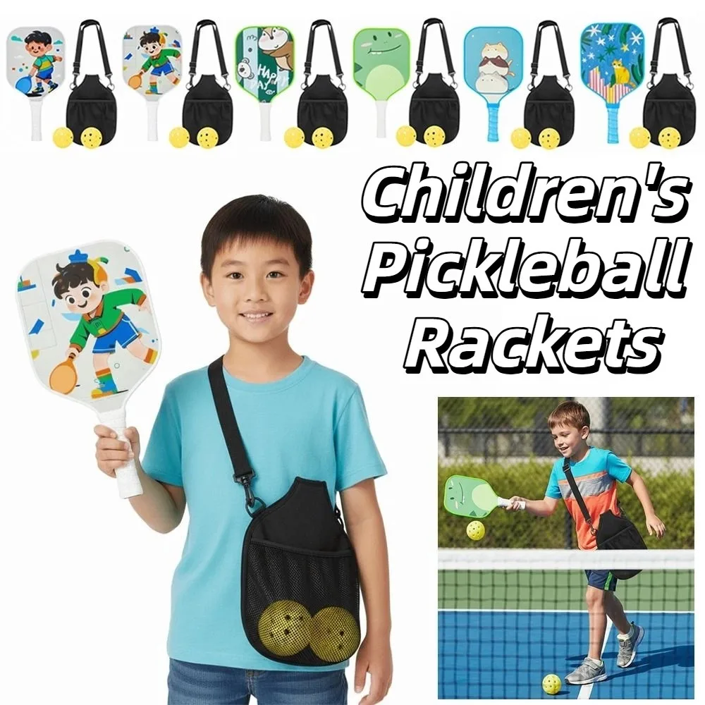 

Cartoon Children's Pickleball Set Lightweight Durable Children's Pickleball Rackets 2 Balls Ribbed Handle Pickleball Paddle Set