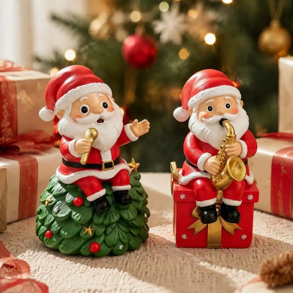 Christmas Santa Claus Figurine Resin Santa Statue Christmas Singing Santa Claus Figurine Cartoon Saxophone Resin Statue Festive