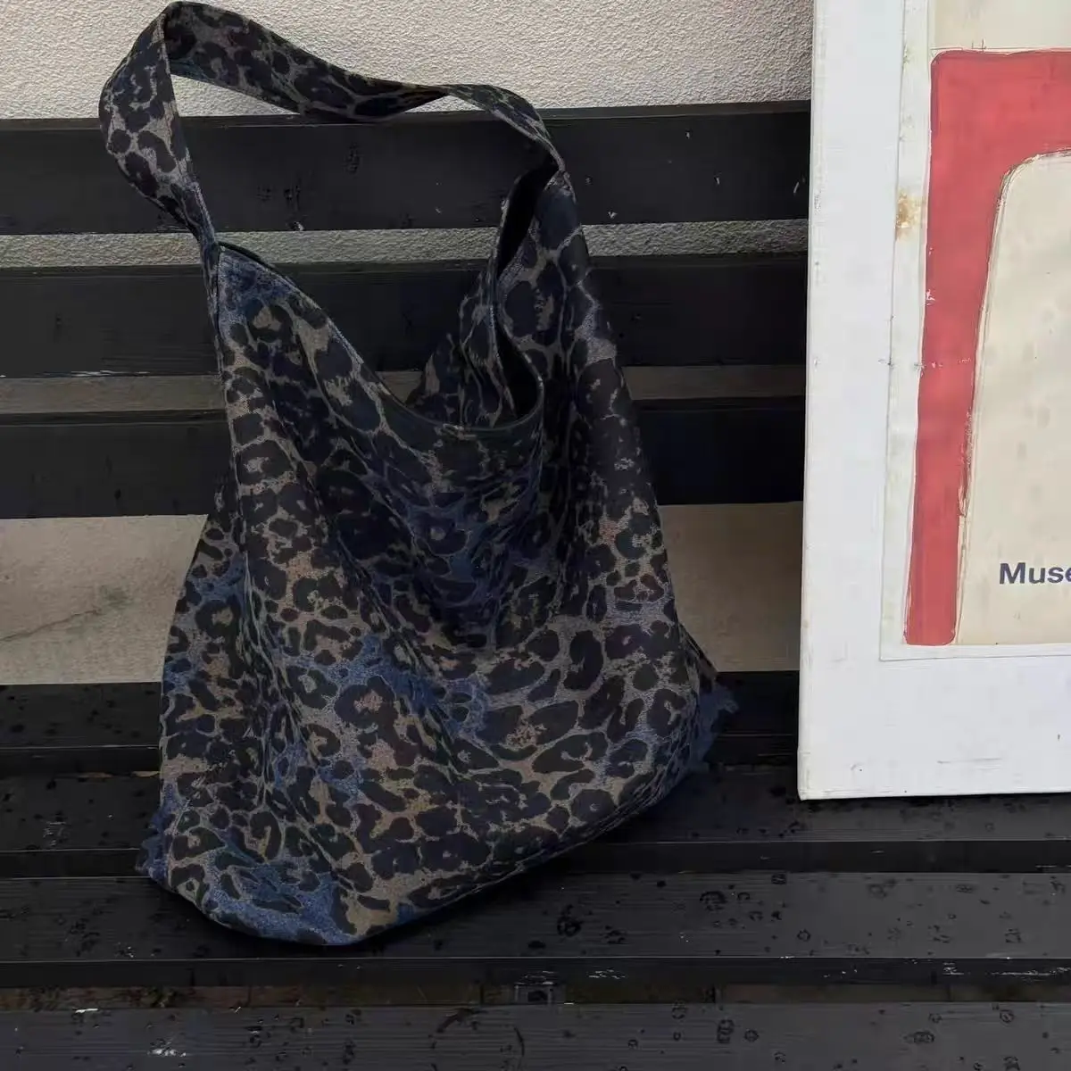 Retro Leopard Print Canvas Bag Large Capacity Slant Crossbody Women's Bag Single Shoulder Bag Fashionable Trendy Handbag