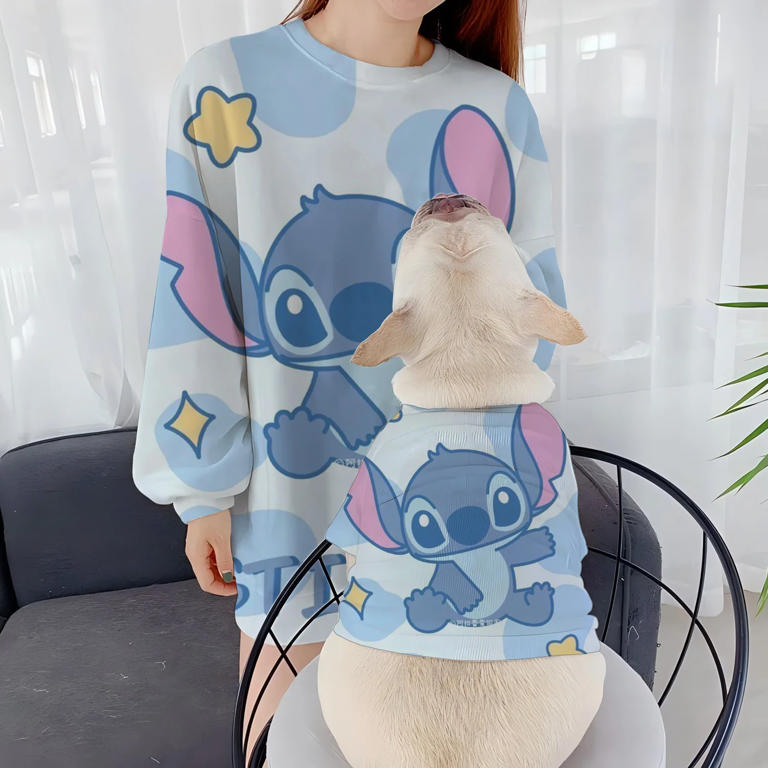 Parent-Child Clothes Casual Sweatshirts Round Neck Stitch Women's Clothing Pet Pullover Disney Long Sleeve Autumn Winter Puppy