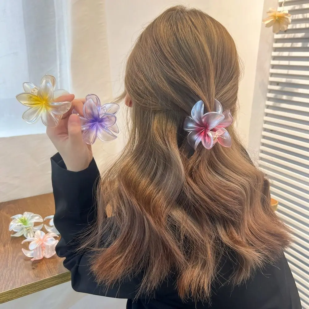 Bunte Hai-Clip-Haarklammer, böhmisches Styling, Plumeria-Blumenform, Haarnadeln, Kunststoff-Haarspange für den Sommer