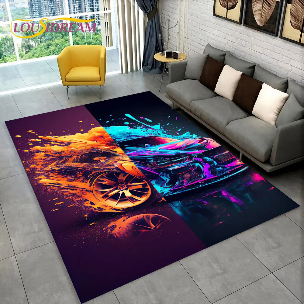 3D Racing Car Area Rug Large,Carpet Rug for Home Living Room Bedroom Sofa Doormat Decor,Kid Paly Kitchen Non-slip Floor Pad Mat