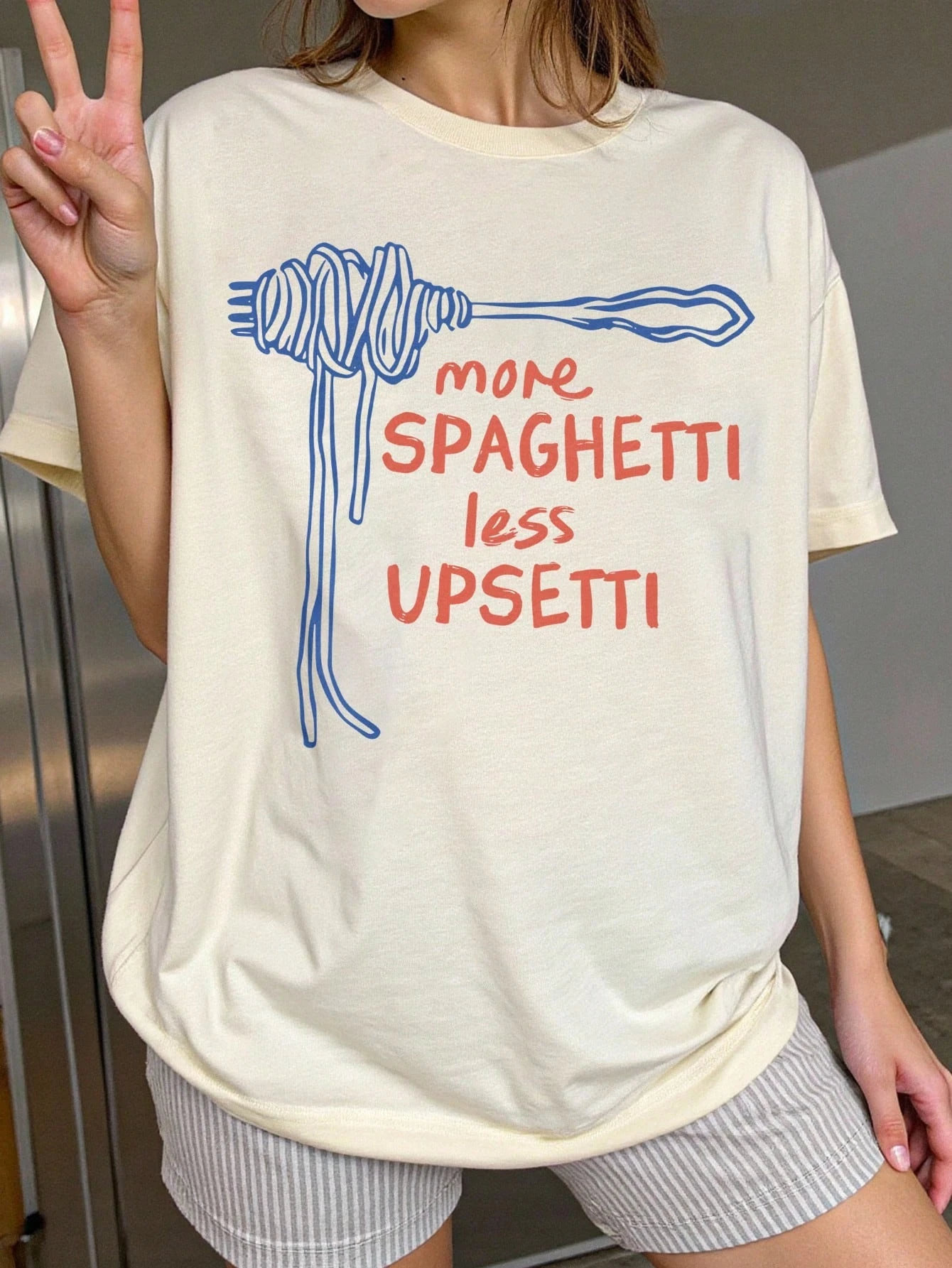 

Y2K Tee Funny TShirt,Women's Retro Pasta Graphic Loose Fit Round Neck Short Sleeve T-Shirt, Funny Foodie Graphic Tee Shirt