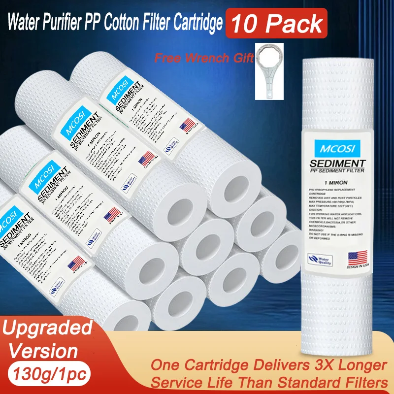 Filtre purificateur d'eau 10 pouces 1 micron, filtre PPF, cartouche filtrante à sédiments, pré-filtres pour aquarium