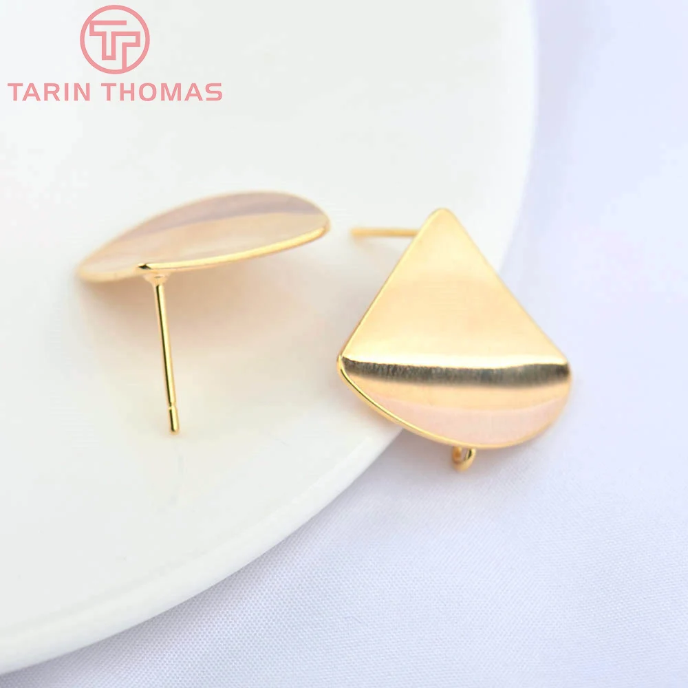 (2477)6PCS 20x23MM 24K Gold Color Plated Sector Glossy Surface Stud Earrings High Quality DIY Jewelry Making Findings