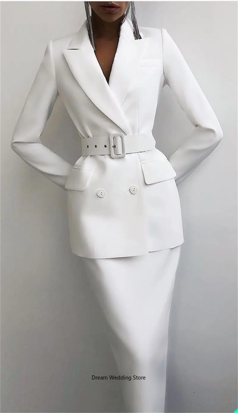 Trajes de oficina para mujer, conjunto de falda, traje de negocios, Blazer hecho a medida con cinturón, chaqueta elegante de 2 piezas + vestido Formal para fiesta de graduación