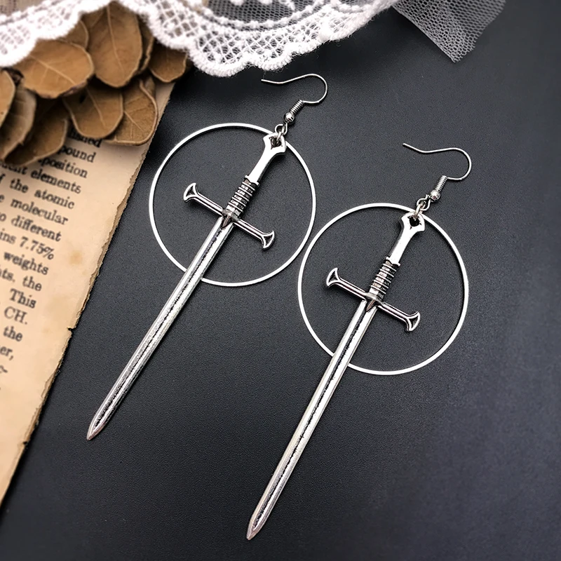 Dark Gothic Vintage Sword Cosses For Women Long Dangle Earring Goth Punk Halloween Fashion Jewelry Accessories Wholesale image 3