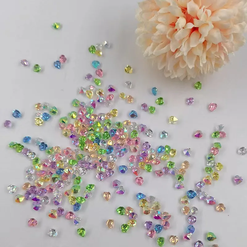 New Peach Heart Pointed Bottom Resin Ab Color Rhinestones Diy Aurora Manicure Clear Crystal Diamond For Wedding Dress Appliques