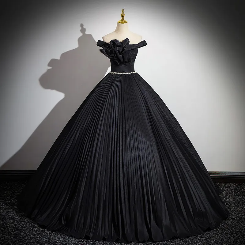 Klassische schwarze Quinceanera-Kleider für Frauen, elegant, schulterfrei, Ballkleider, modisch, schlicht, bauschig, Ballkleid, individuell gestaltet