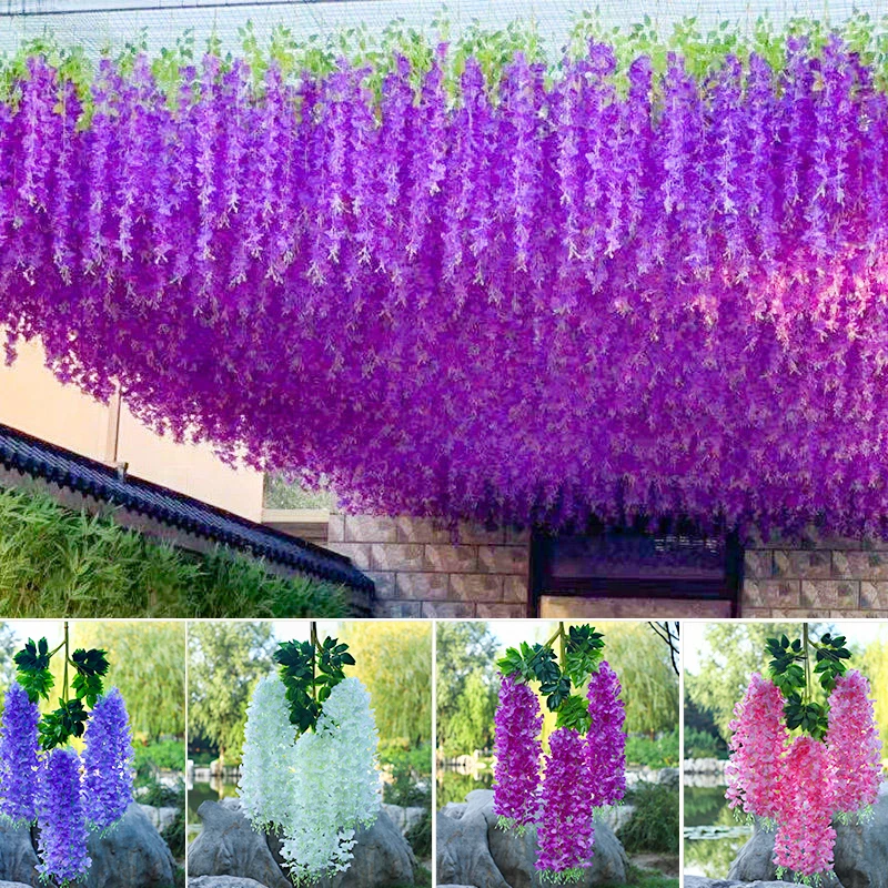 12Pcs Wisteria Fashion Artificial Flower Rattan Wreath Arch Wedding Home Garden Office Decoration pendant Plant Wall