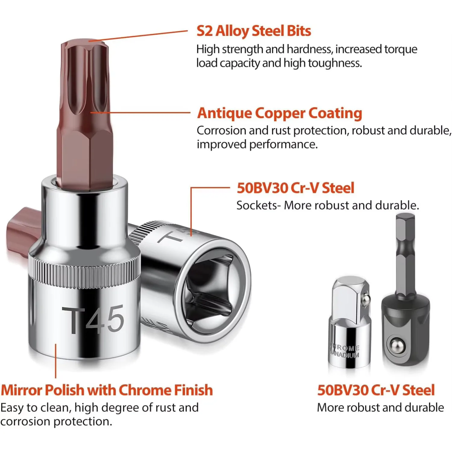 15PCS TX Star Bit Socket Set multifunzione durevole S2 acciaio T10-T60 1/4 3/8 1/2 pollici con custodia per riparazione camion auto