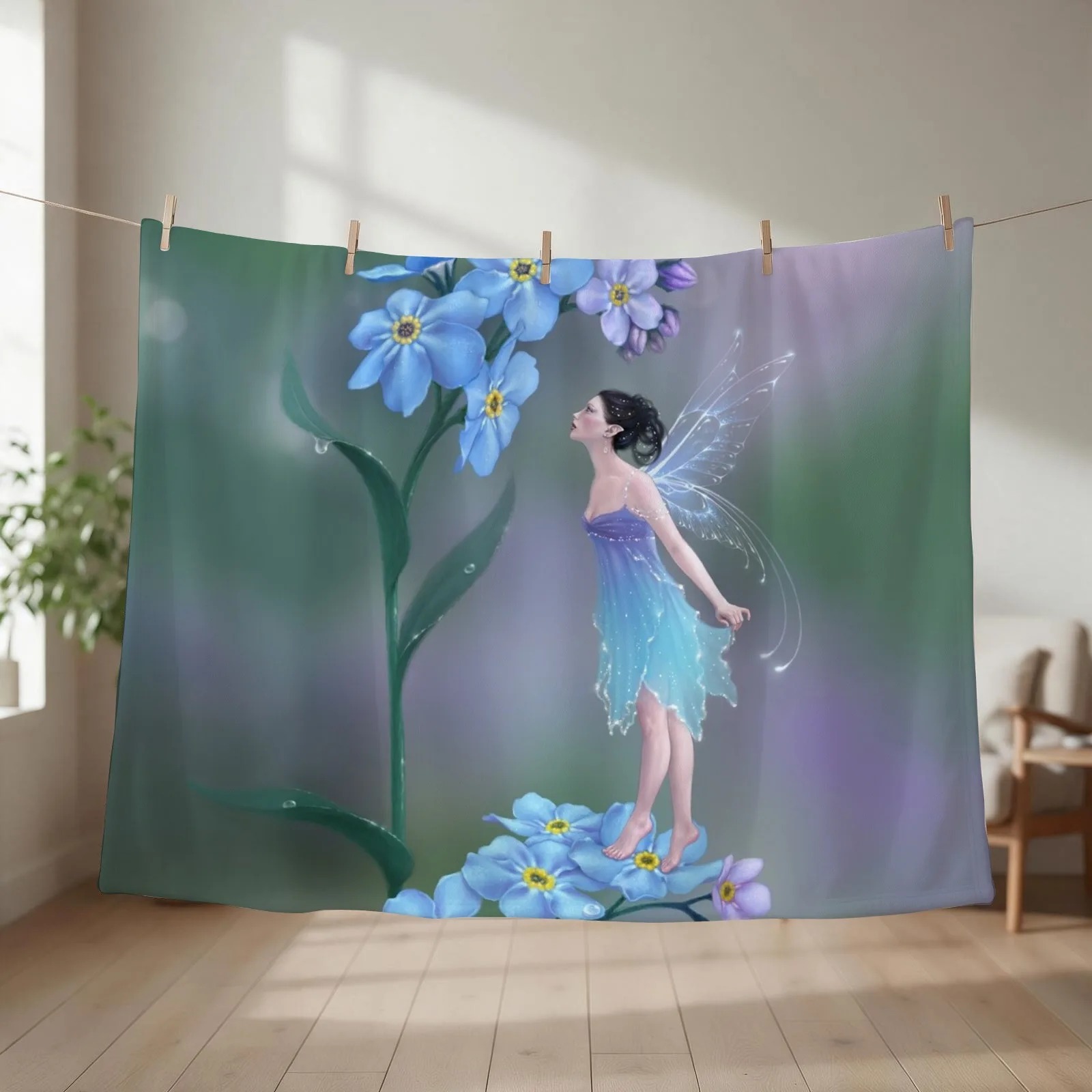 Forget-Me-Not Flower Fairy Throw Blanket valentine gift ideas christmas decoration Hairy Fashion Sofas Blankets