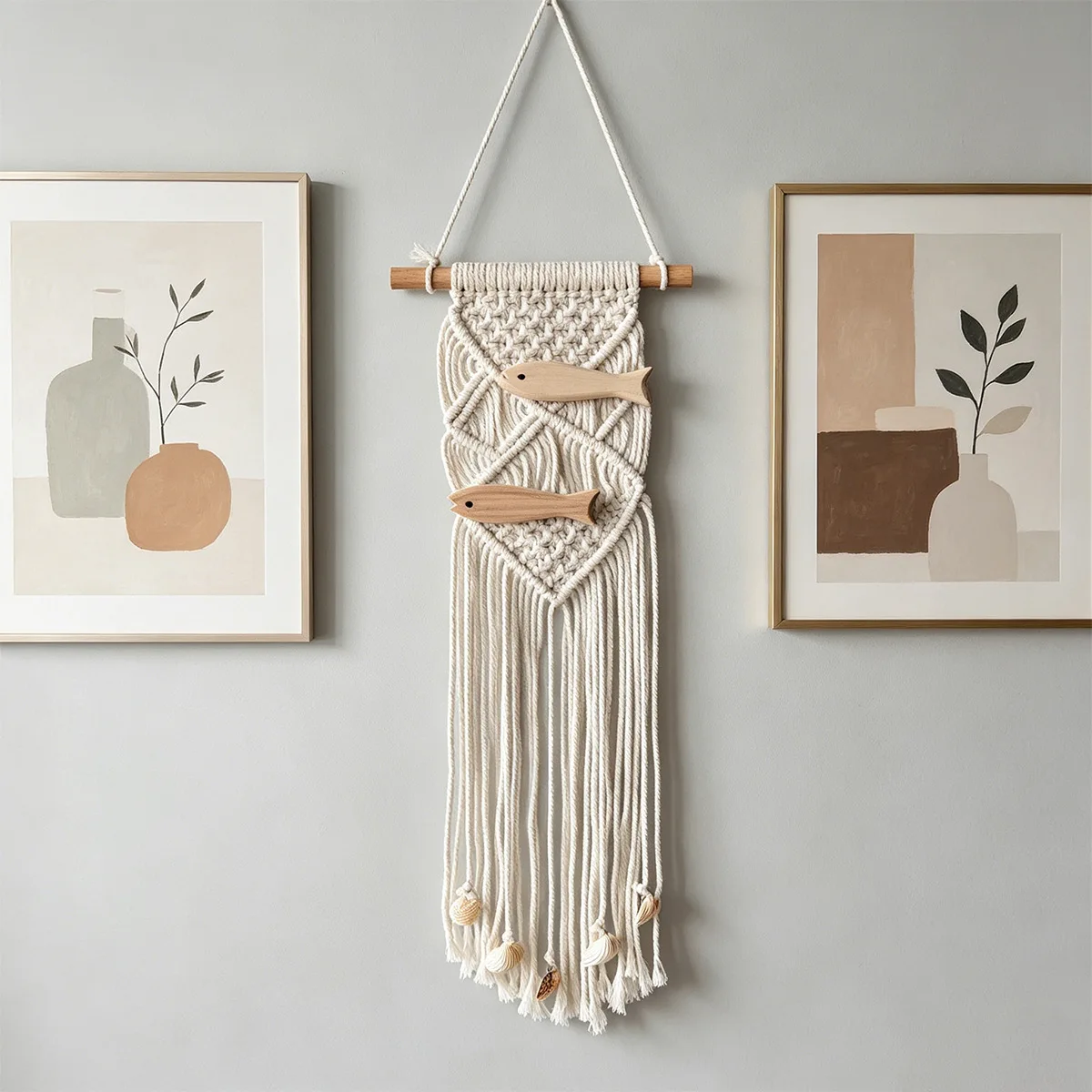 New Wooden Fish Tapestry, Handwoven Shell Hanging Ornaments, Homestay Seaside Decorations, Bohemian Wall Hangings