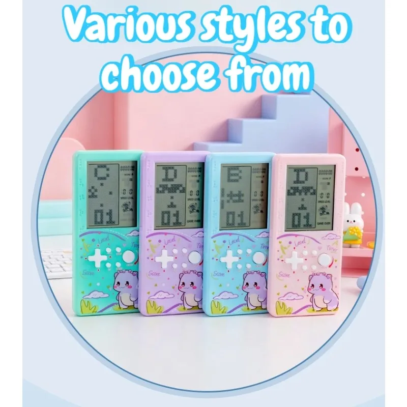 Pastel Color Dinosaur Pattern Tetris Brick Game Console Nostalgic Electronic Handheld Game Player Casual Portable Gaming Machine