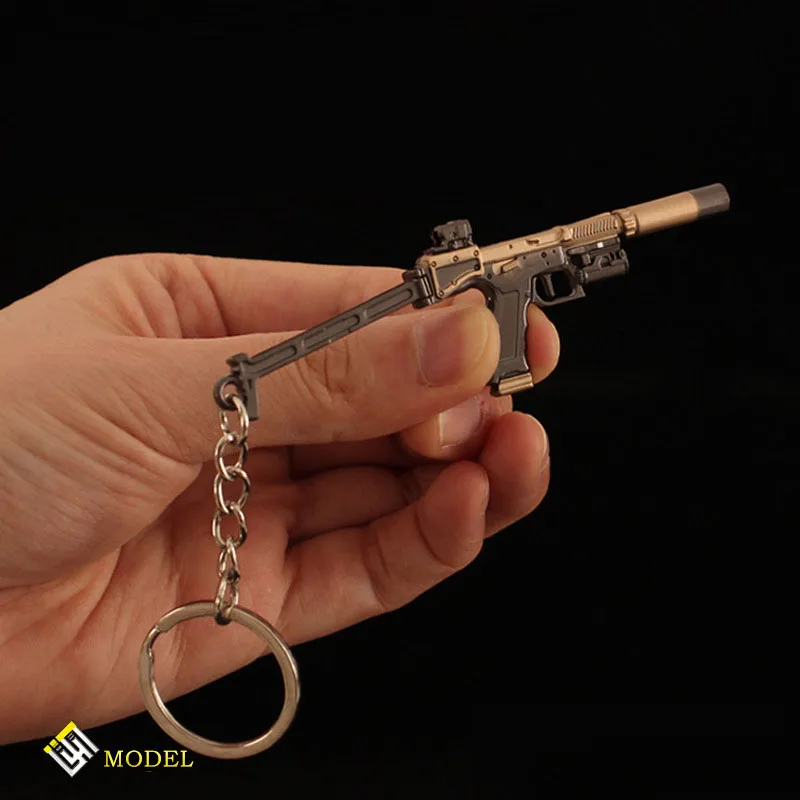 9cm Mini Gun Model Keychain USM-AI Model Jewelry Weapon Metal Pendant Key Chain Chaveiro Bag Car Key Holders Gift For Kids Men