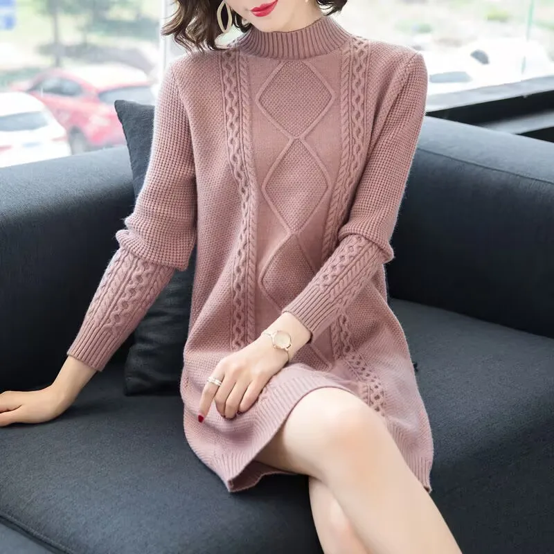 

Korean Thick Sweater Dress Women Autumn Winter Fashion Warm Long Knitted Pullovers Large Size Casual Loose Female Sweater Jumper