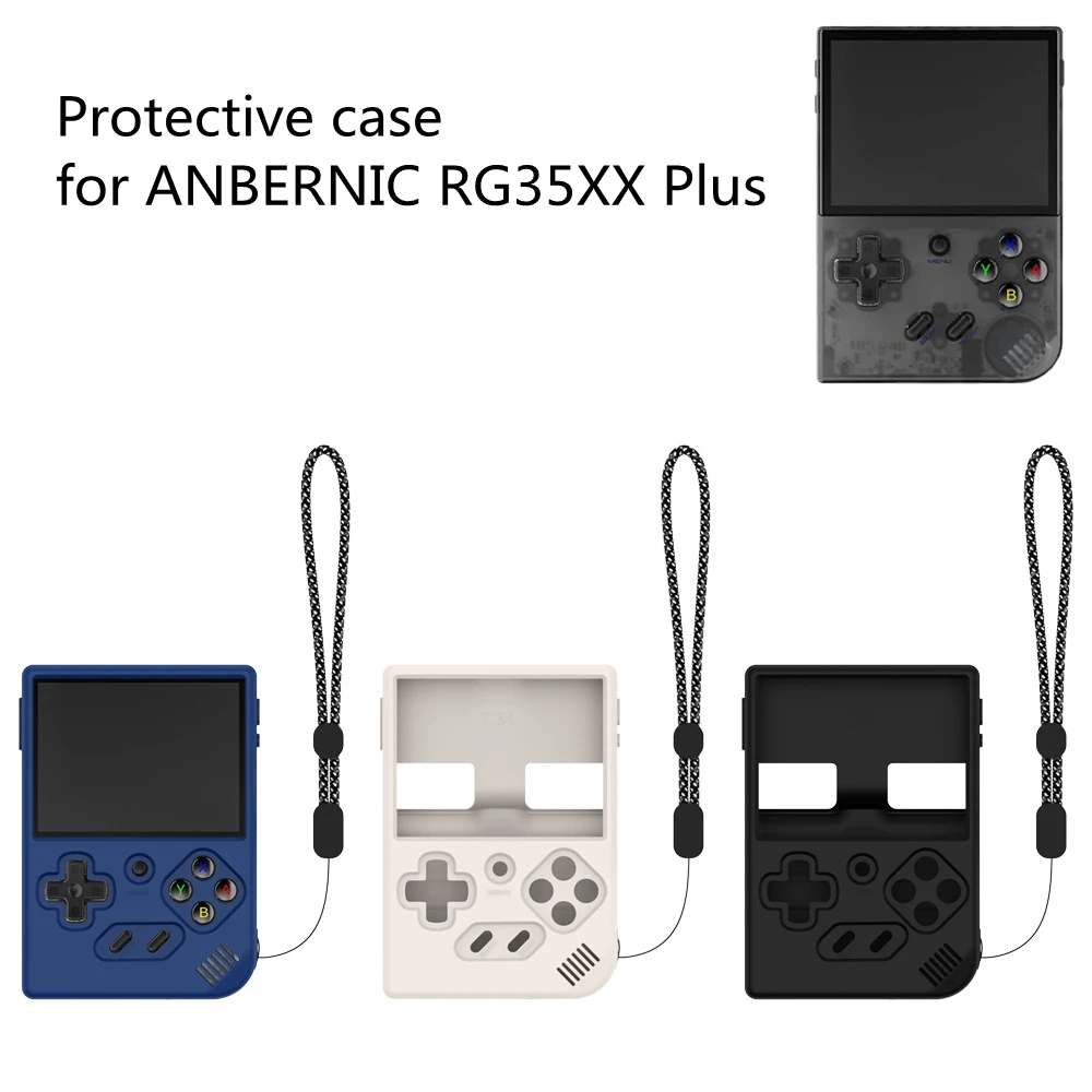 

For ANBERNIC RG35XX Plus Game Console Silicone Case Drop Protection Simple Solid Color Sleeve with Lanyard