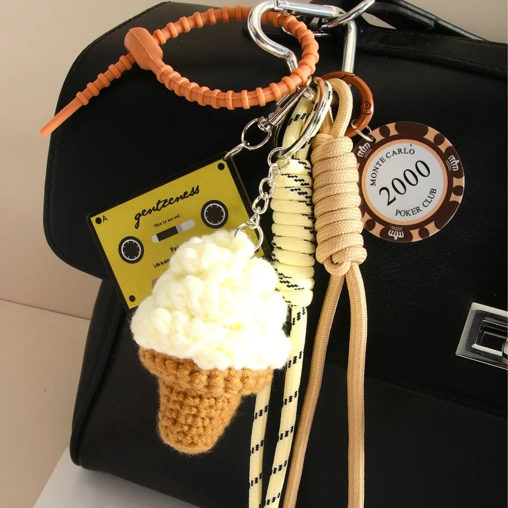 Ice Cream Bag Charm Crochet Ice Cream Keychain Braided Rope Multi Charm Purse Accessory For Handbag Backpack Cute Gift For Women