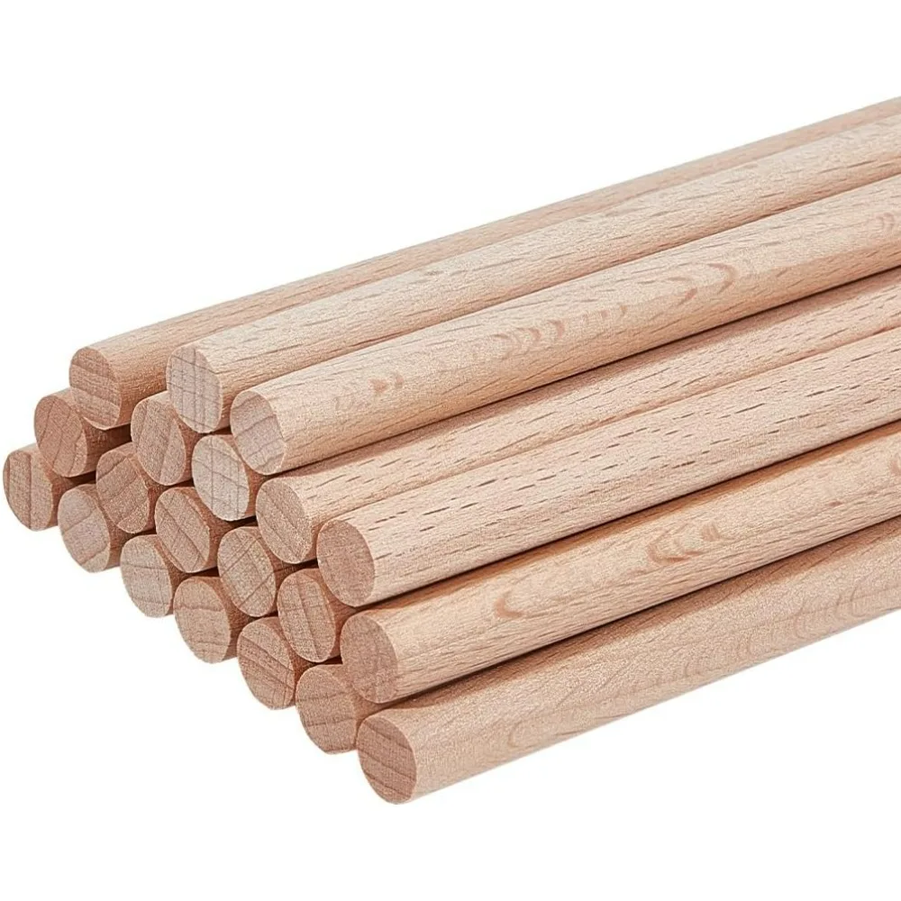 12Pcs Round Beech Wood Sticks 11.8 inch Long Unfinished Wooden Strips 10mm Round Dowels Strips Wooden Dowel Rod Natural Wood