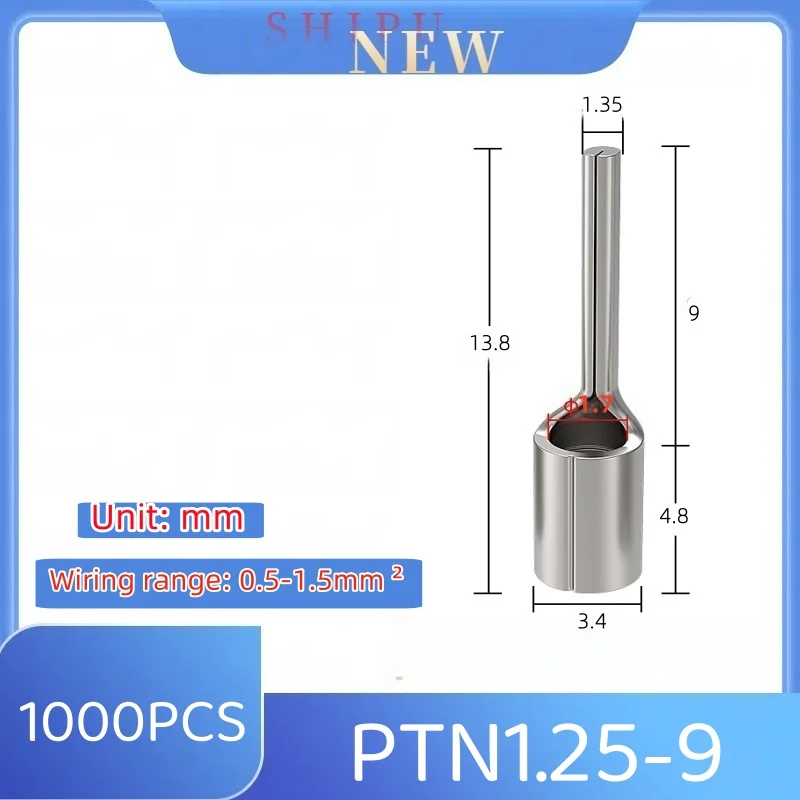 1000pcs ,PTN terminal blocks， PTN1.25, PTN2, PTN5.5，cold-pressed terminals，Non-insulated needle seam joint, needle terminal