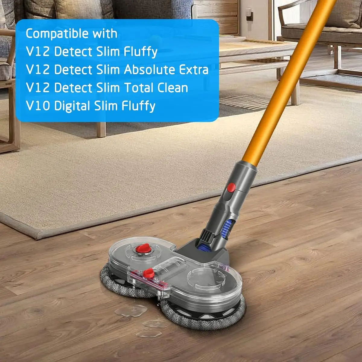 Homore Electric Mop Head for Dyson V12 Detect Slim / V10 Slim Vacuum Cleaner with Removable Water Tank and 12 Washable Mops